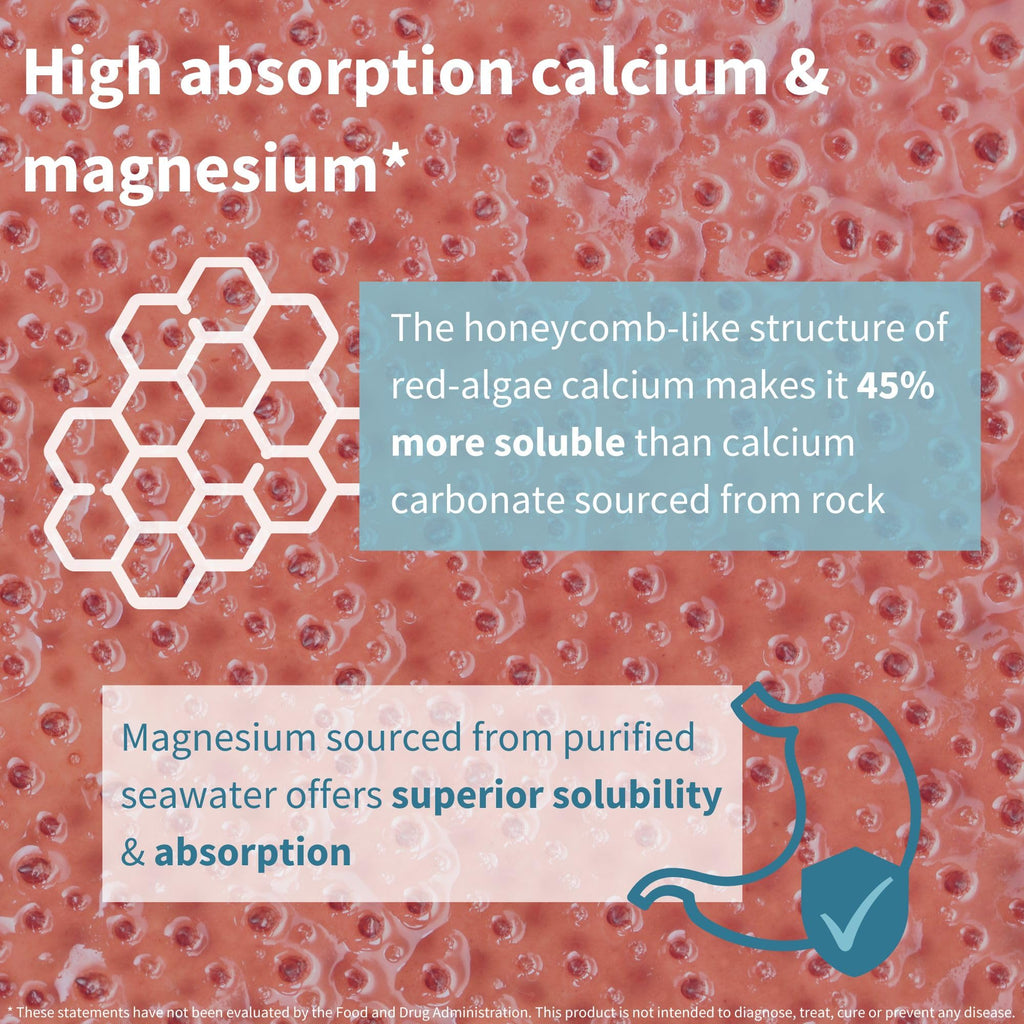 Igennus Algae Calcium & Magnesium Supplement, Plant Based, High Absorption, K2 & D3, Vegan, Non-GMO Red Algae Mineral Complex for Bone & Teeth Support, for Women and Men, with Boron, 60 Tablets