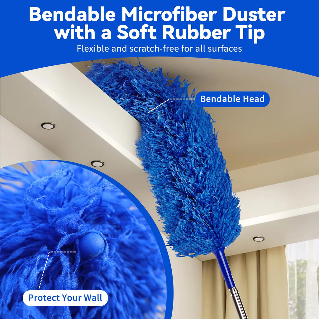 Dusters for Cleaning, Duster with Extension Pole 7 in 1 Kit, Ceiling Fan Cleaner Duster Cobweb Duster, Long Dusters for High Ceilings, Microfiber Dusters for Ceiling Fan, Blinds and Furniture