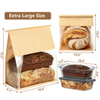 100 Pack Extra Large Paper Bread Bags for Homemade Bread Sourdough Bags, 12.2x10.6x6.1 Inches Resealable Tin Tie Tab Lock Bakery Loaf Bag with Window, Baked Goods Packaging for Gifting and Bake Sale