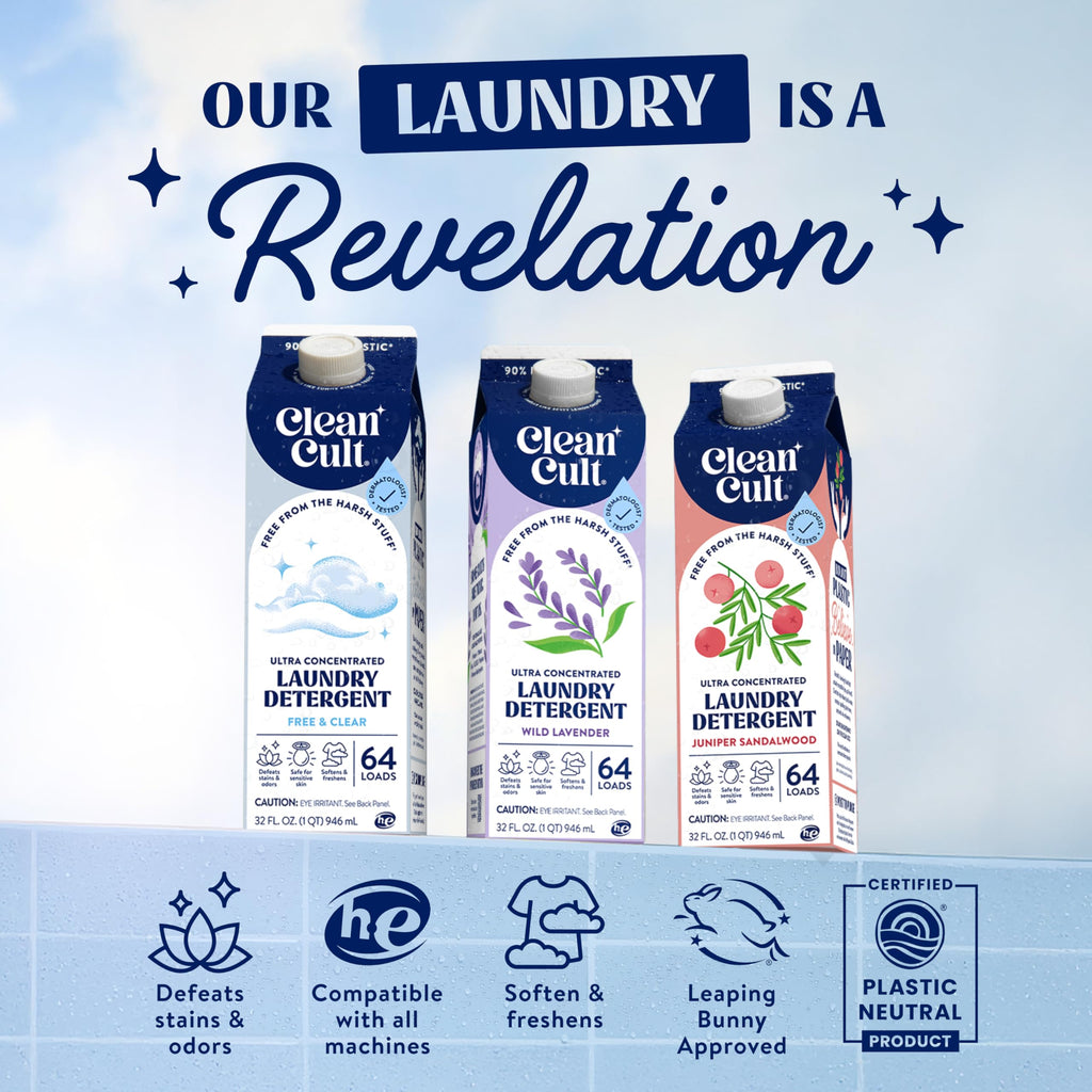 Ultra Concentrated Liquid Laundry Detergent Soap, 192 loads (96 oz), 90% Less Plastic, No Harsh Chemicals, Free & Clear, Defeats Stains & Odors, Eco-friendly, HE/Standard Compatible