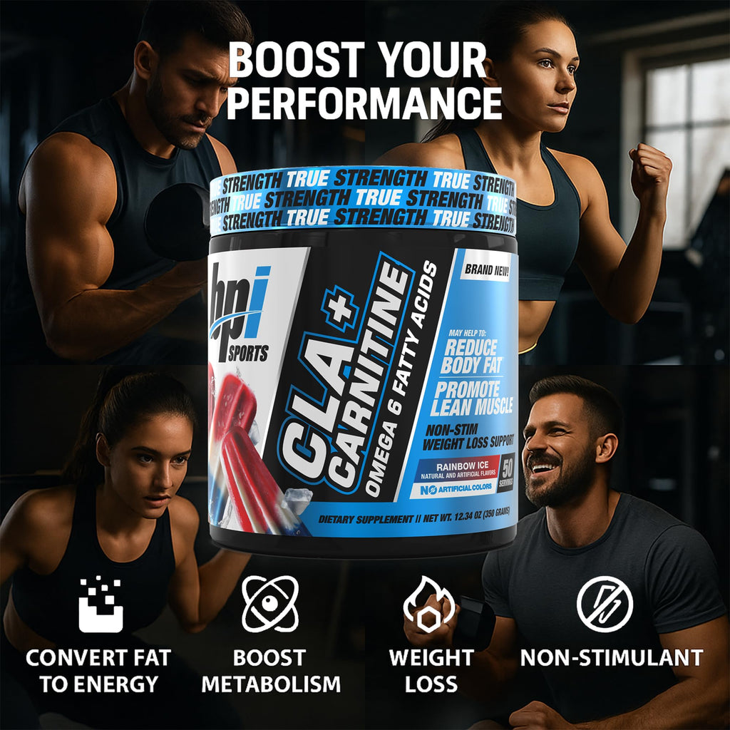 BPI Sports CLA+Carnitine – CLA L Carnitine & Linoleic Acid – L Carnitine Supplement for Weight Loss, Metabolism & Lean Muscle – Caffeine Free – Rainbow Ice – 50 Servings – 12.34 oz