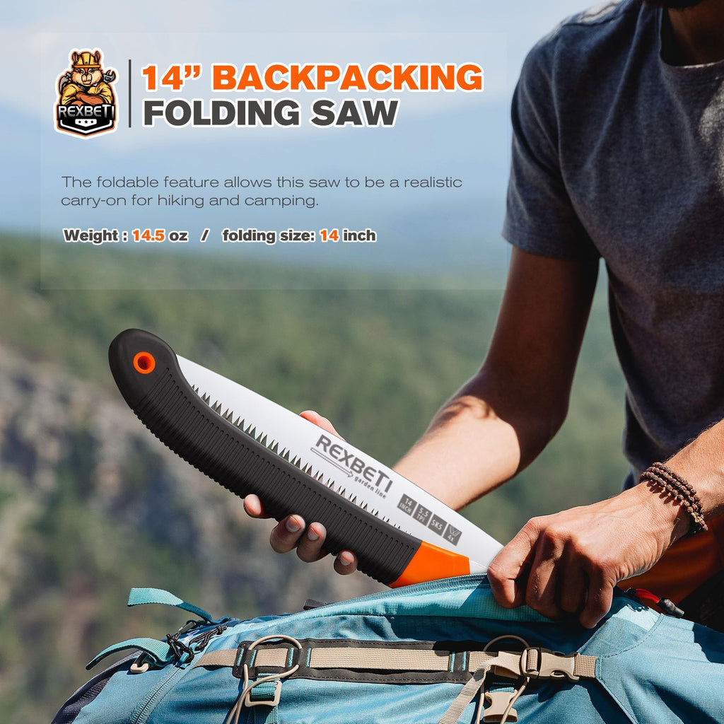 REXBETI 14-Inch Camping Saw, Extra Long Folding Hand Saw for Tree Trimming