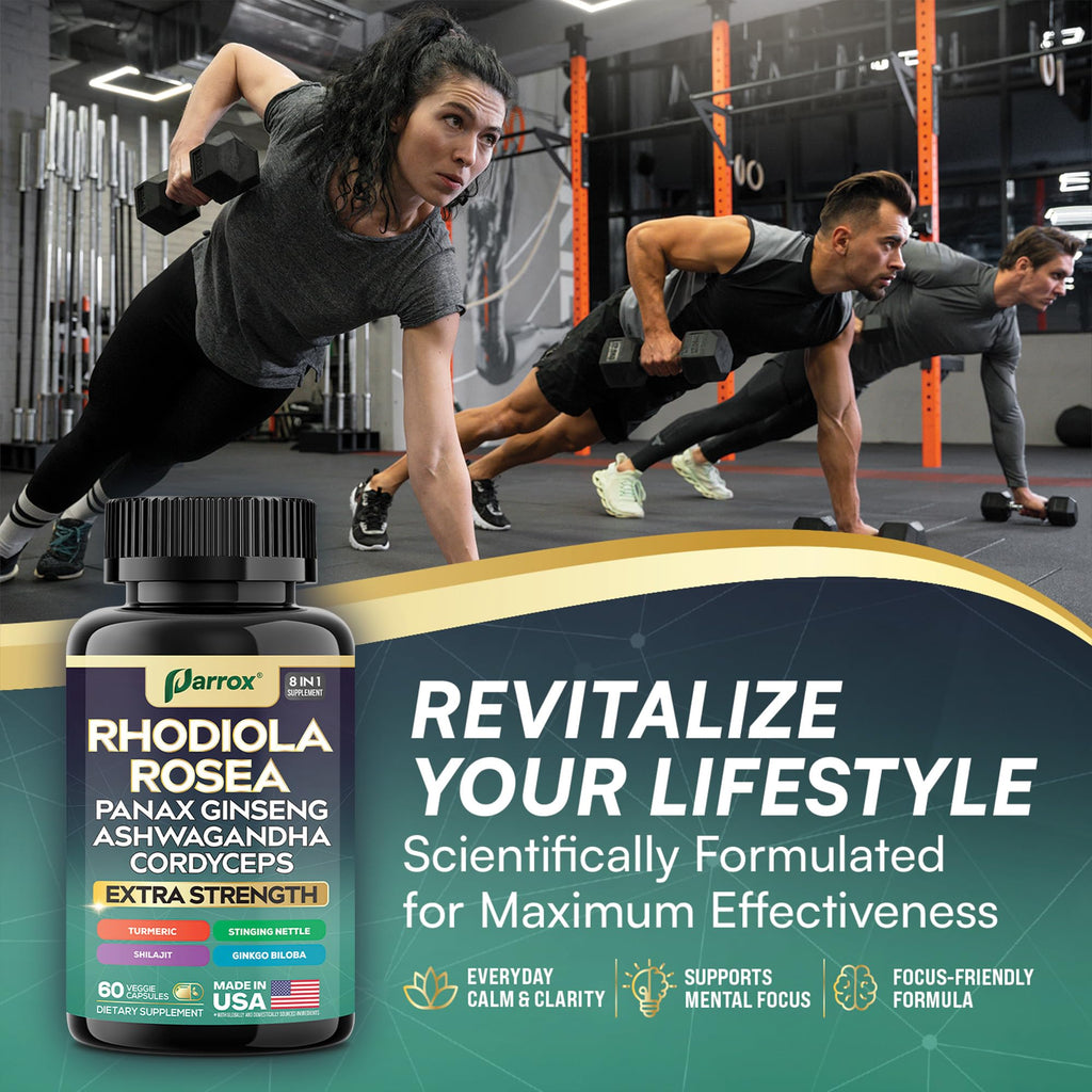 Rhodiola Rosea Adaptogen Supplement, Panax Ginseng & Ashwagandha, 2 Pack