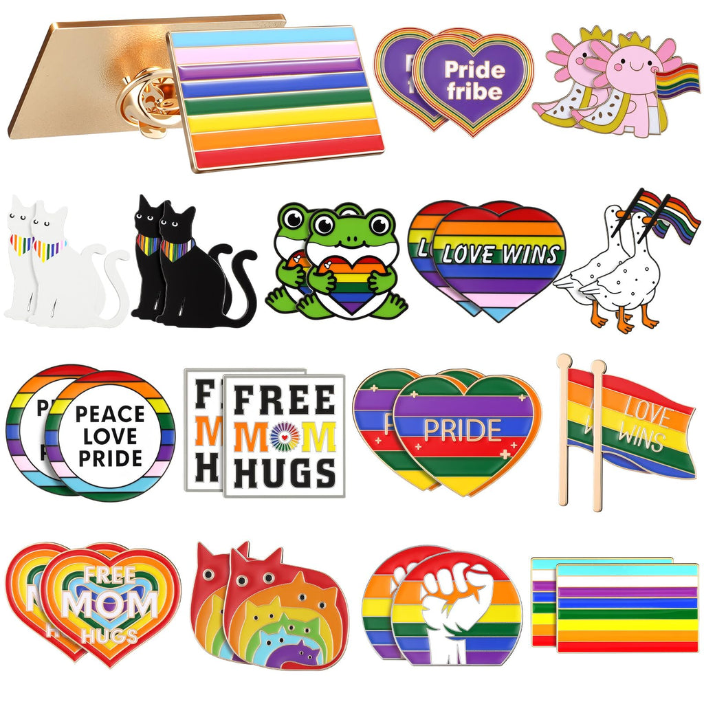 Kigeli 15/30/45 Pcs Pride Enamel Pins Bulk, Lgbtq Rainbow Progress Flag Lapel Pin Set, Gay Bi Trans Lesbian Ally Goose Frog Heart Brooch for Backpack Jacket, Pride Month Party Favors Gift(30 Pcs)