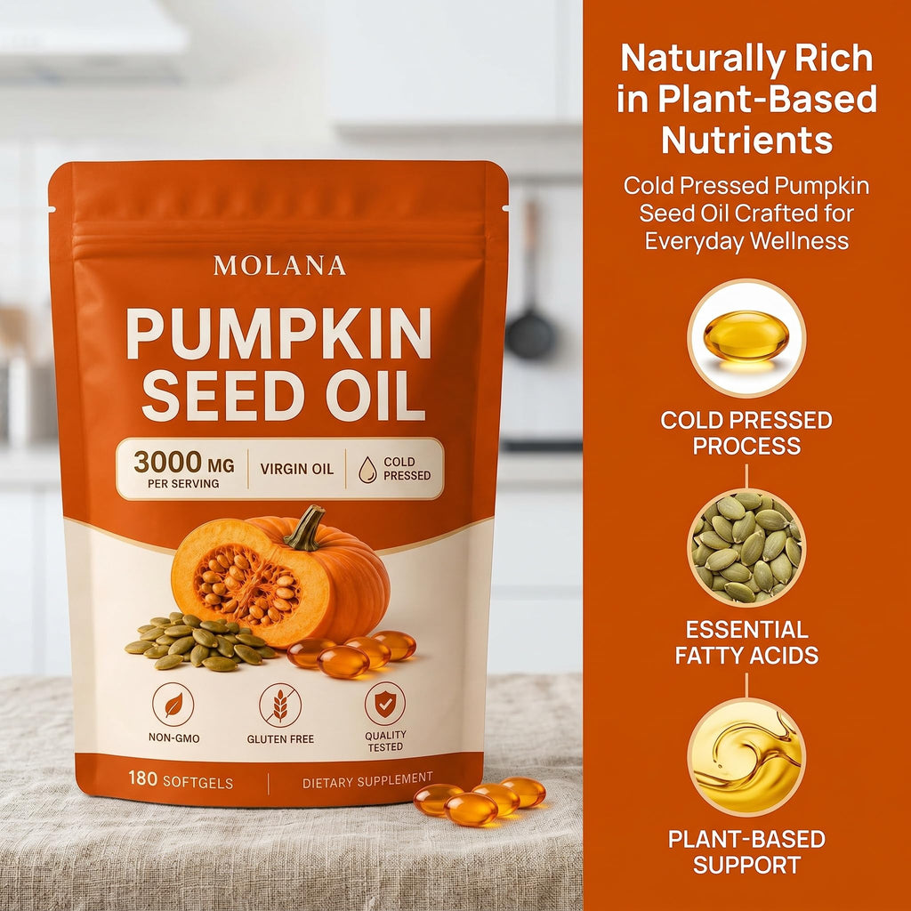 EVERVISION Molana Pumpkin Seed Oil Capsules – Cold Pressed Pumpkin Seed Oil Softgels, Daily Use for Adults, 180 Count (1 Pack)