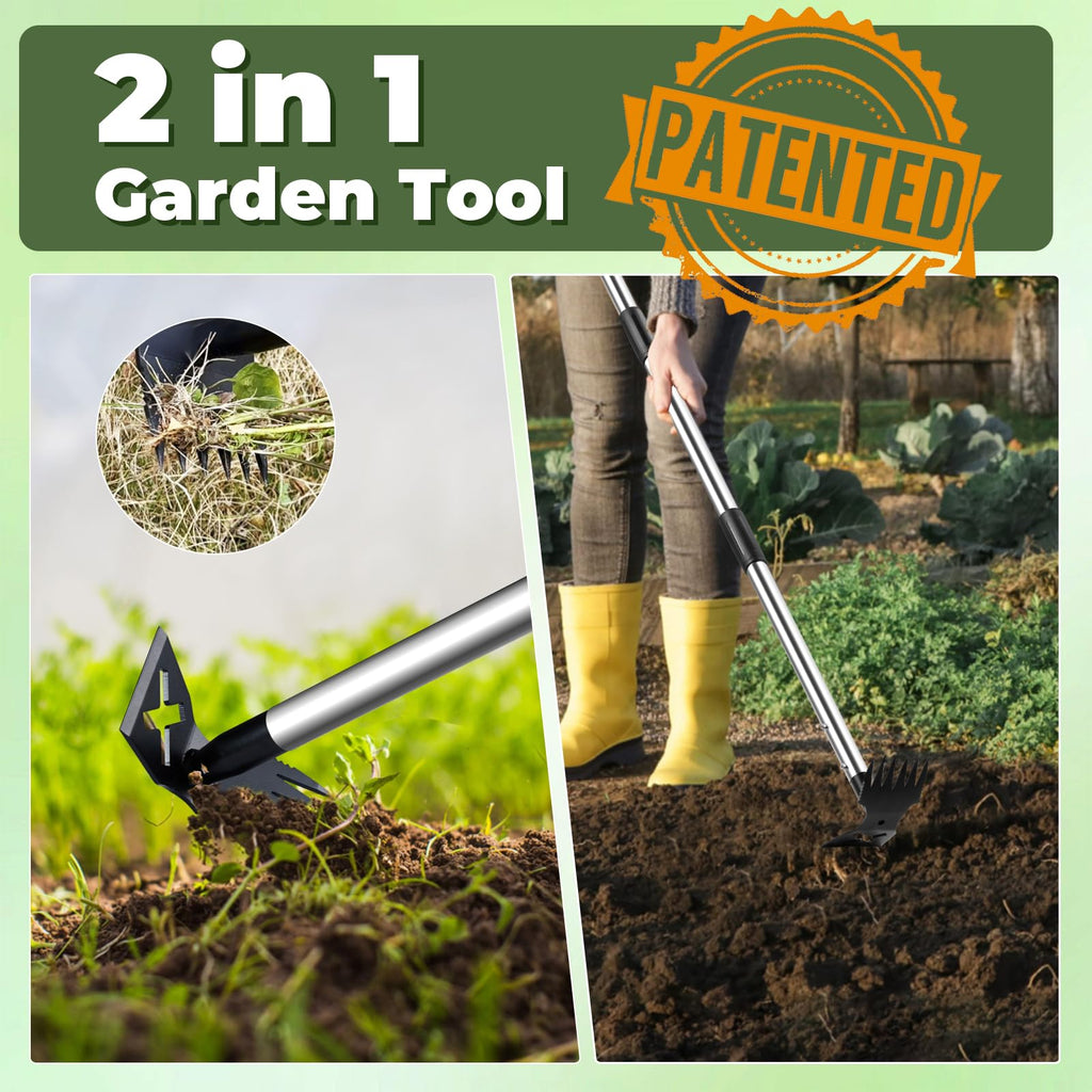 NICOFPHY Weed Puller Tool with Long Handle, Heavy Duty Garden Hoe and Rake