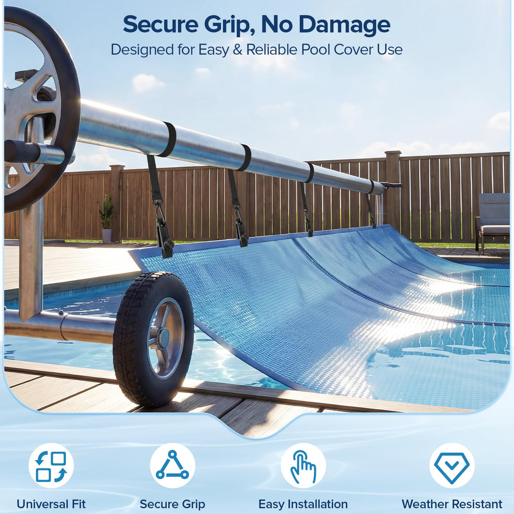 Canvino 10 Sets Pool Solar Cover Reel Attachment Kit, Solar Blanket Straps with Hooks, Clips & Fasteners for Inground & Above Ground Swimming Pool Reel Systems