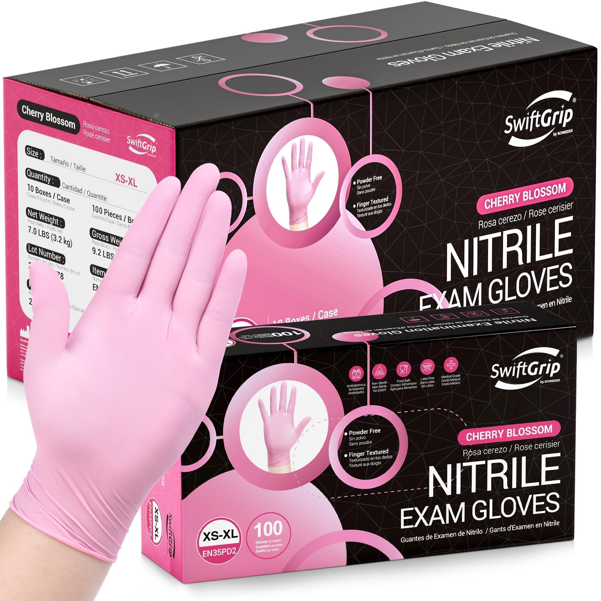 SwiftGrip Pink Disposable Gloves, X-Small, Disposable, Latex-Free, Food-Safe, Powder-Free, 1000-ct Case