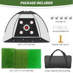 KLAODOT Golf Net with Practice Mat,Golf Hitting Aid Nets 10x7FT for Backyard Driving Chipping Training Swing with Target Mat Balls for Outdoor Indoor，Gifts for Men Dad Him and Golfer