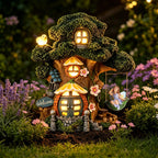 Fairy Garden House, Solar Fairy Houses for Outside, Tree Stump Cottage