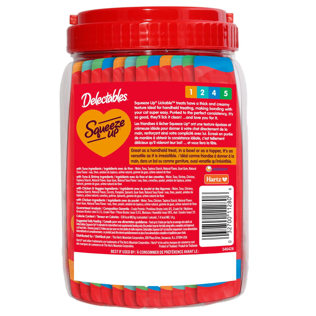 Delectables Squeeze Up Variety Pack, Creamy Squeezable Puree, Lickable Wet Cat Treats, Grain Free, No Added Fillers, No By-Products, No Added Preservatives, 0.5 Ounces Tube, 48 Tubes Total