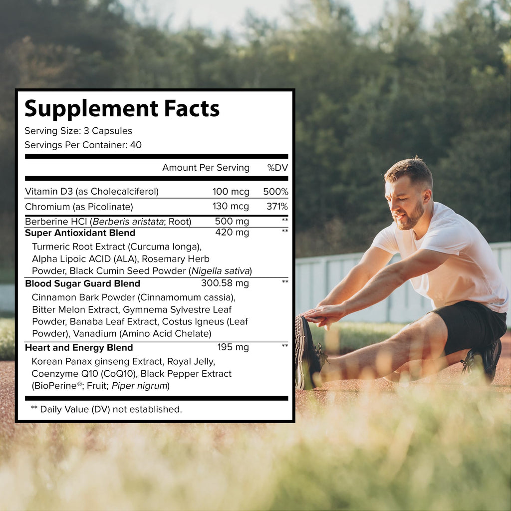 Berberine 500mg Complex with ALA, Coq10, Turmeric, Cinnamon, Bitter Melon, banaba Leaf, Korean Panax, Royal Jelly, and 21 Herbs for Healthy Blood Sugar Support and Immunity-60 Capsule Servings