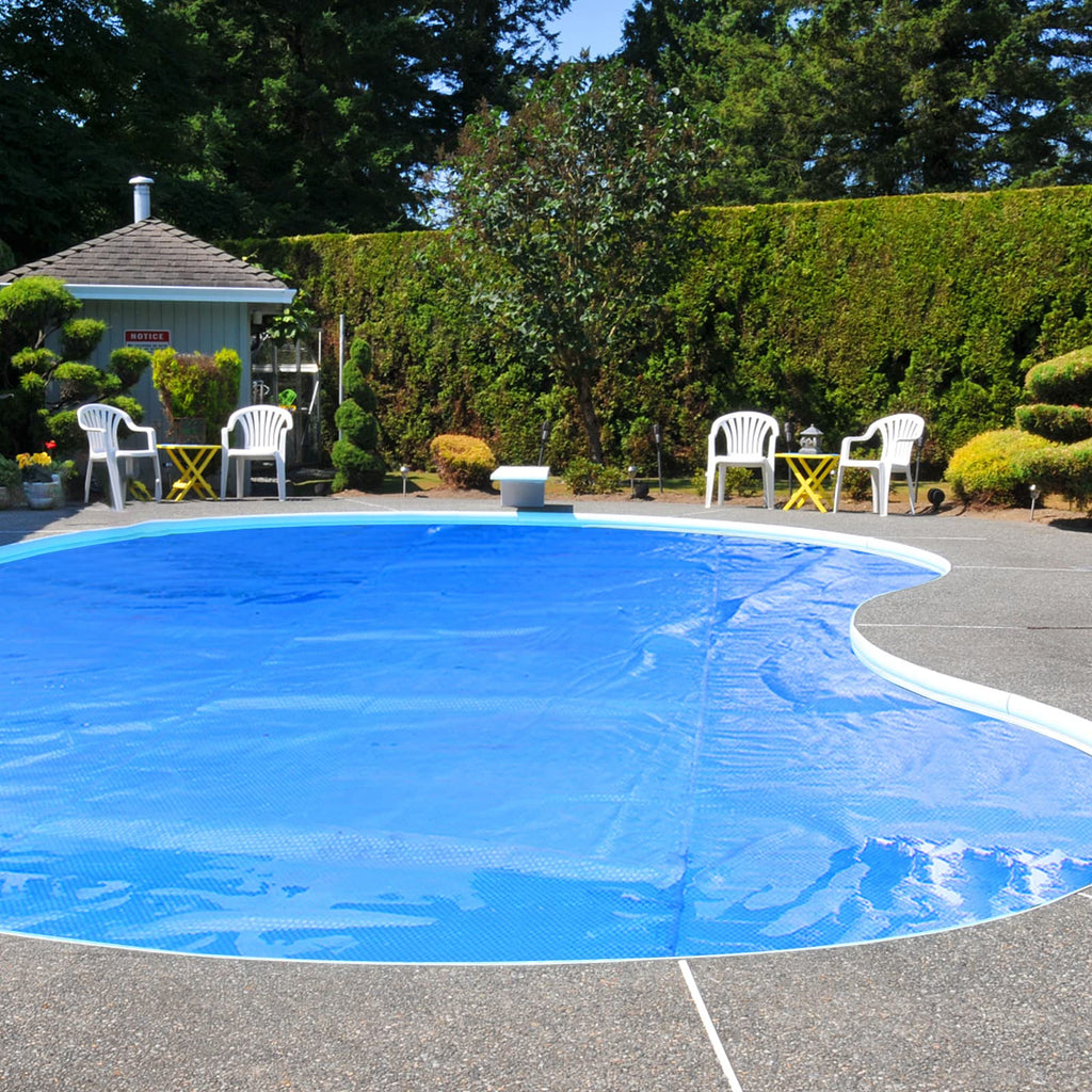 Goplus Pool Cover, 20 x 40 FT Solar Blanket 12 Mil with Carrying Bag for In-Ground and Above-Ground Swimming Pools, Rectangle Hot Tub SPA Thermal Blanket, Blue Bubble