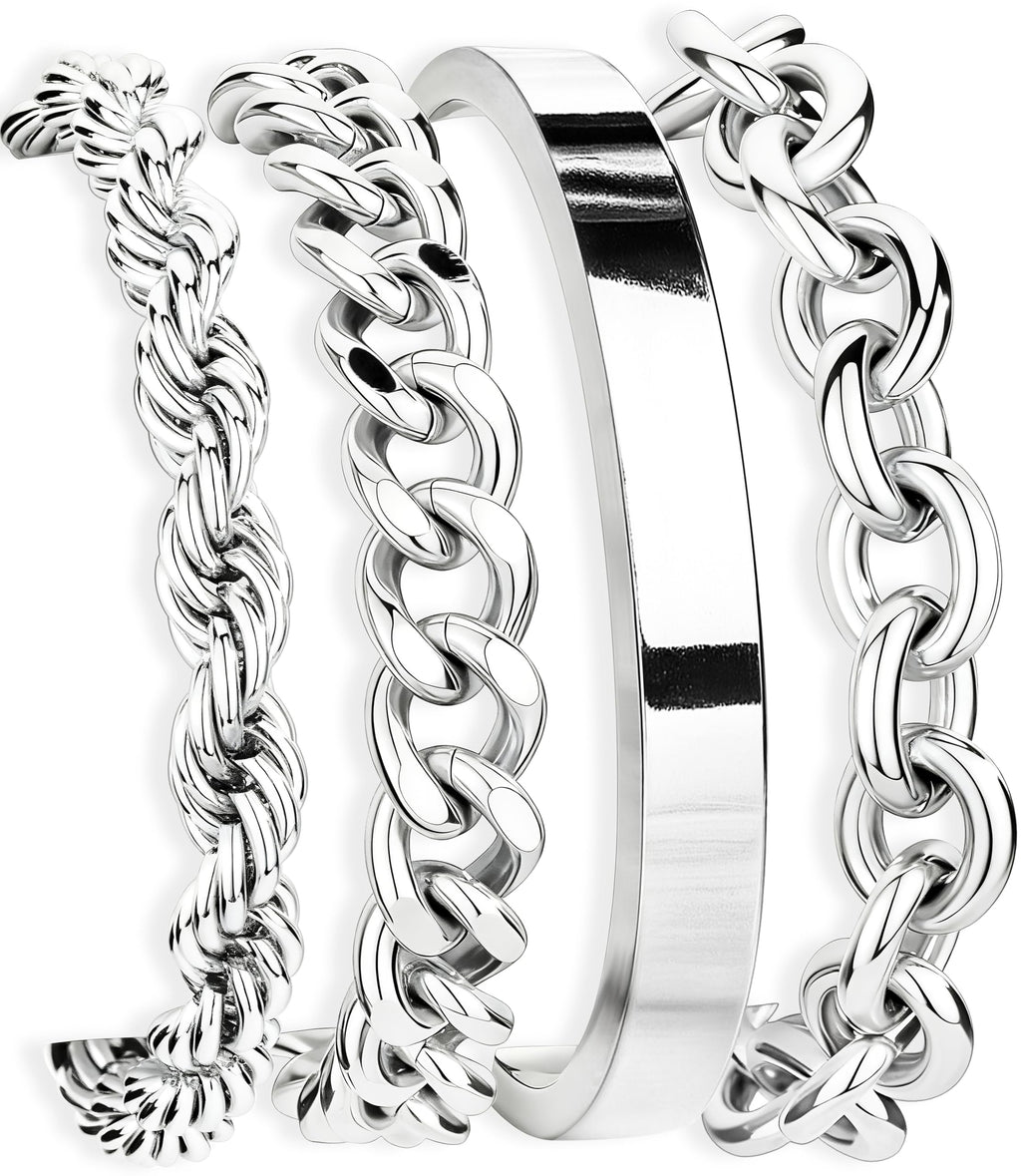 Gokeey Chunky S925 Sterling Silver Bracelets for Women Non Tarnish,Dainty Hypoallergenic Sliver Bracelet Stack Layered Cuban Paperclip Twist Link Chain Bracelets for Jewelry Gifts Waterproof