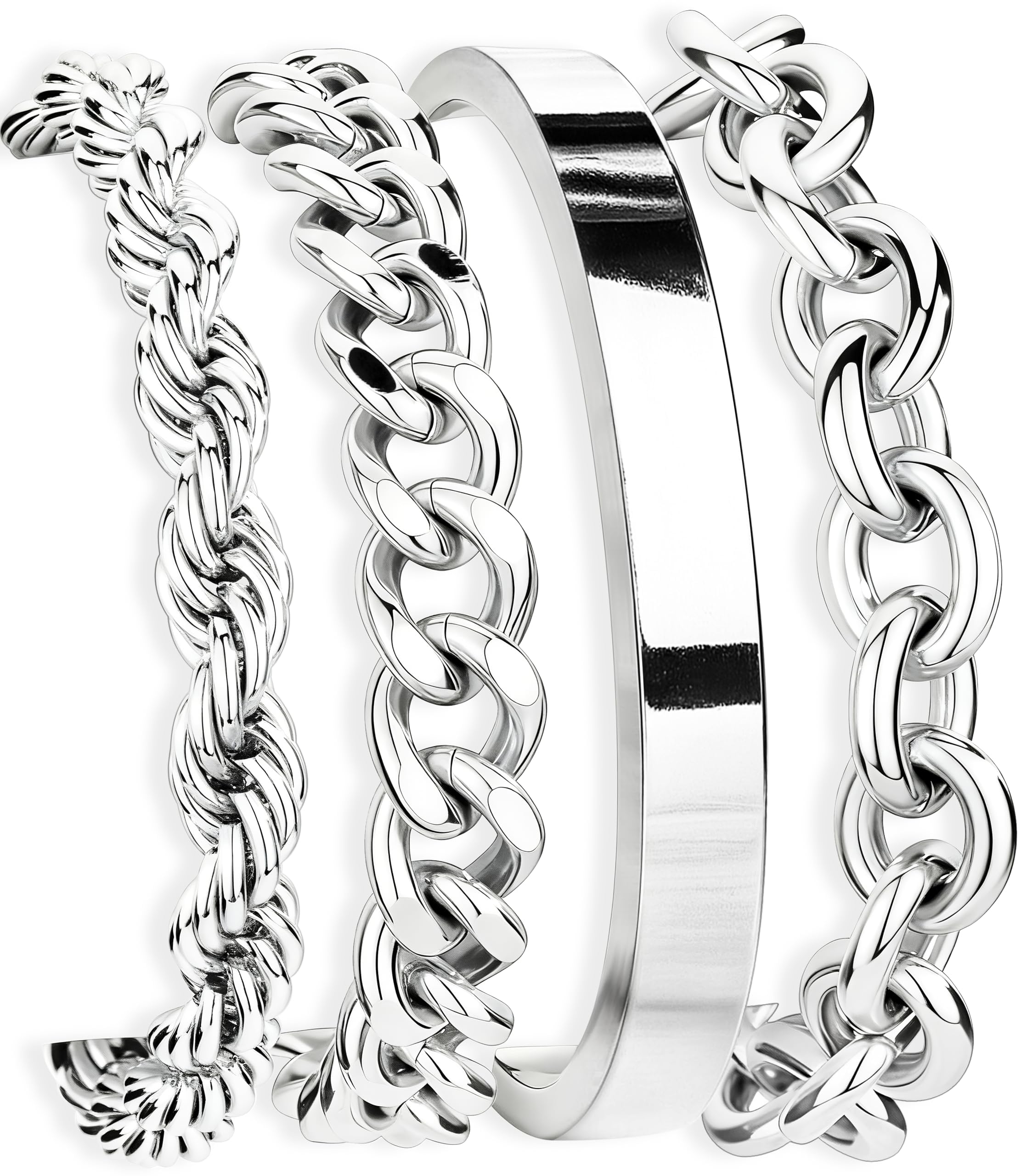 Gokeey Chunky S925 Sterling Silver Bracelets for Women Non Tarnish,Dainty Hypoallergenic Sliver Bracelet Stack Layered Cuban Paperclip Twist Link Chain Bracelets for Jewelry Gifts Waterproof