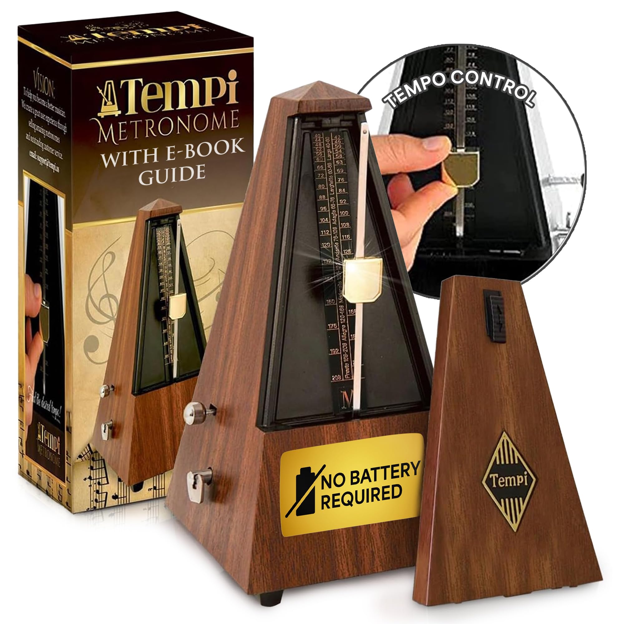Tempi Tempi Metronome for Musicians (Plastic Mahogany Grain Veneer) ., E-Book, 2 Months Free Music Lessons