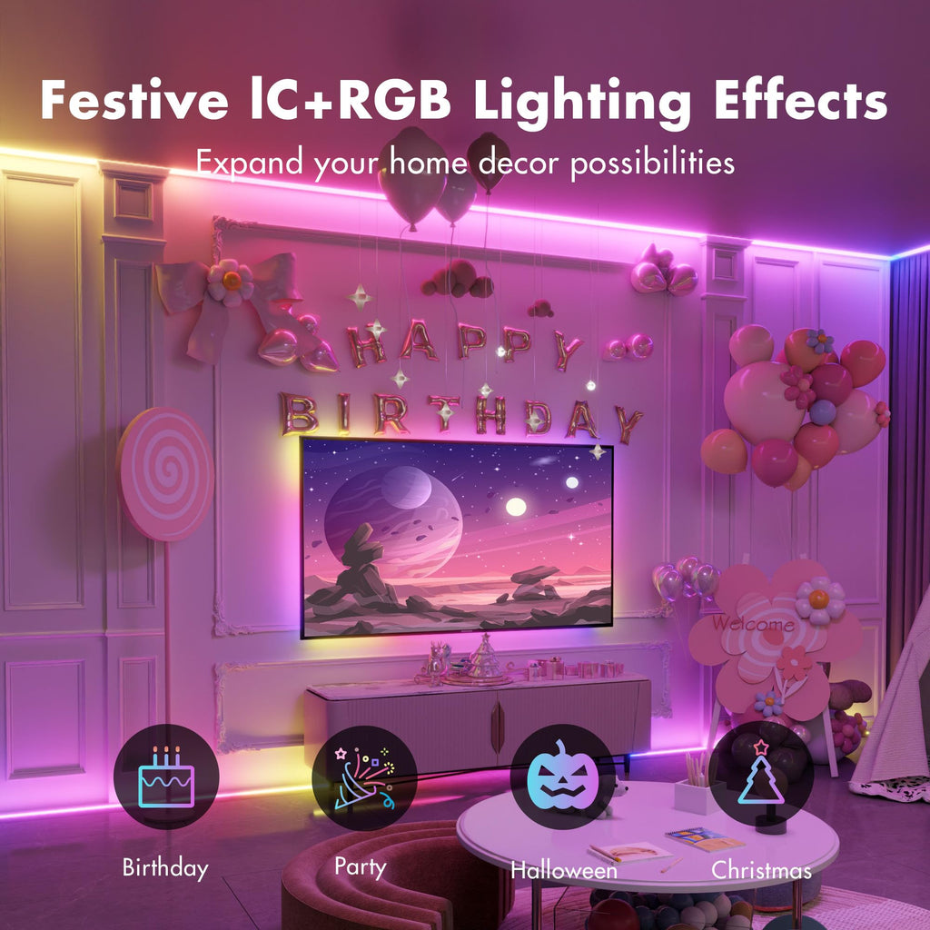 ATHONO Led Lights for Bedroom 100FT Smart IC+RGB, Music Sync Color Changing Strip Lights, 24Key Remote+App Control Light Strip for BedHead,Underbed,Ceiling,Background Wall(2Rolls of 50FT)
