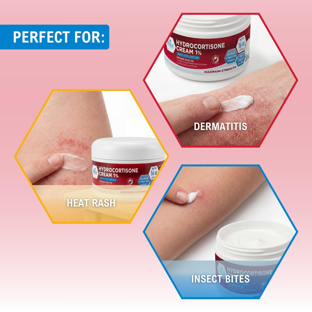 MED Pride 1% Hydrocortisone Cream Bulk 16 Oz Maximum Strength Itch Relief for Eczema, Dermatitis, Rashes, Mosquito Bites