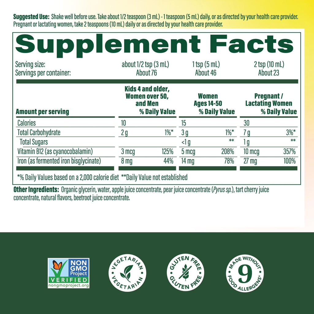 MegaFood Blood Builder Liquid Iron Supplement for Women, Men & Kids, Clinically Shown to Increase Iron Levels Without Constipation, Vegan, 7.7 Fl Oz (23 Servings)