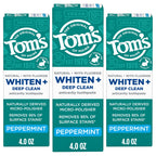 Tom's of Maine Whiten Plus Deep Clean Whitening Toothpaste, Natural Whitening Toothpaste with Plant-Based Cleansers, Enamel Safe, Whitens Without Causing Sensitivity, Peppermint, 4.0 oz (Pack of 3)
