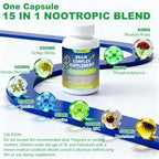 Newpie Brain Supplements for Memory & Focus,15 in 1 Brain Supplement Nootropic with Bacopa Monnieri,Alpha GPC, Ginkgo Biloba,Lion's Mane for Mental Clarity & Concentration 120 Caps (2)