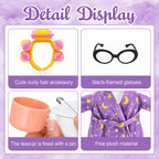 DECOHS 4 Pcs Bathrobe Porch Goose Outfit, Lawn Goose Statue Costume with Star and Moon Print, Yard Goose Bathrobe Curlers Glasses Cup Outfit for 23" Statue Patio Garden Decoration (Purple)