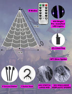 LCHUANG Spider Webs Halloween Decor Lights - 450 LEDs Outdoor Halloween String Lights with Light Up Spider,8 Modes Remote Control 16.4Ft Spiderweb,Waterproof (New Purple Grid Luminous Net)