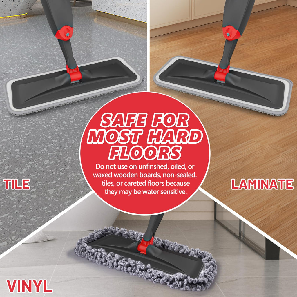 HOMTOYOU Microfiber Hardwood Floor Mop: Dust Spray Mops for Cleaning Wood Home Kitchen Floors - Wet Mopping & Dry Sweeping - 3 Reusable Refills & 1Pcs 400+ML Refillable Bottle