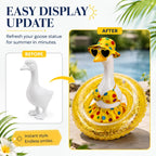 DaGailen Summer Porch Goose Outfits 23 Inch, Yellow Polka Dot Porch Goose Bikini with Swim Ring, Sun Hat Heart Sunglasses Porch Goose Accessories for Yard Garden Patio Decor
