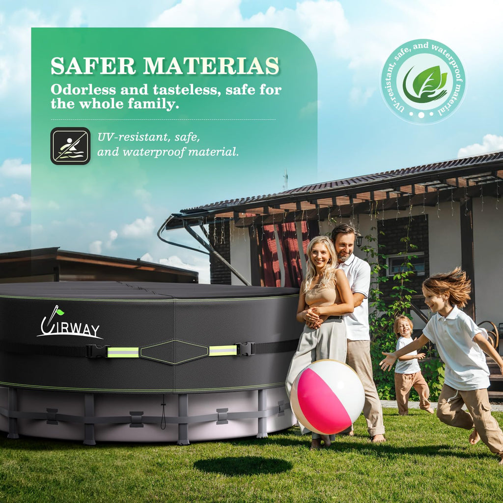 UIRWAY 16 Ft Round Pool Cover with Reflective Strips, Swimming Pool Cover for Above Ground Pools, Solar Cover Including Rope Tie and Luminous Ground Nails, PU Tarp Snug Fit for UV Protected