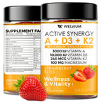 WELVIUM Vitamin D3 K2 Gummies 10000 IU with Magnesium Glycinate, Calcium, B12, K2 MK-7, Vitamins A, E, Lutein, Zeaxanthin - ADK Chewable Supplement for Bone, Eye, Immune Support - D3K2 Gummies