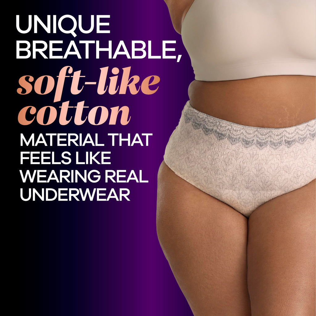 Always Discreet Boutique Incontinence and Postpartum Underwear for Women, Maximum Protection, Large, Rosy, 44 Count (2 Packs of 22)