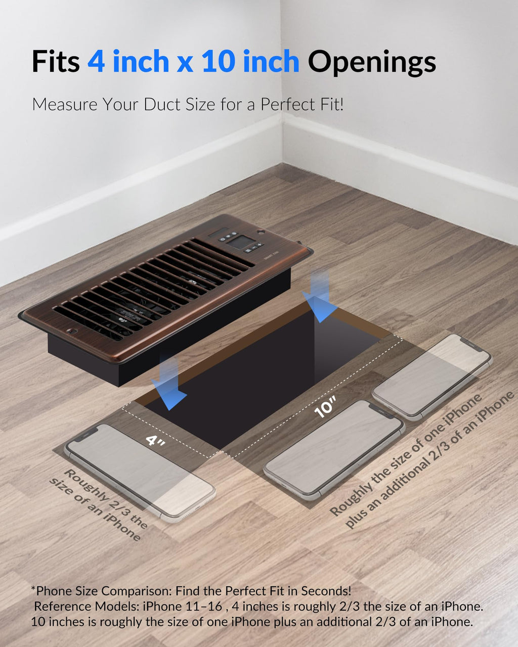 2026 Super Quiet Register Booster Fan for 4" x 10" Register Holes, Smart Register Vent with Dual Intelligent Thermostat and WiFi App Control, Heating Cooling AC Vent Fan (ORB)