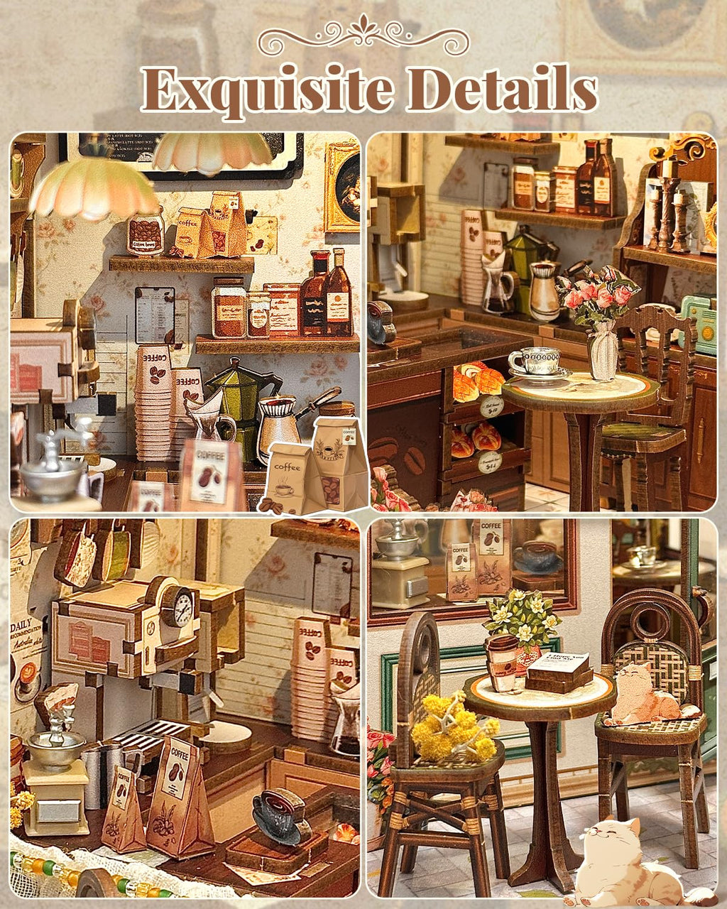 CUTEBEE Book Nook Kit - DIY Miniature House Dollhouse Kit for Adult and Teens, Booknook Bookshelf Decor Alley Model Build with LED Light, Gifts for Family and Friends (Sunny Cafe)