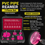 Premium 7Pcs PVC Pipe Reamer Kit For 1/2" Drills- Includes 3/4", 1", 1-1/4", 1-1/2", 2", 3", 4" Compatible with Standard 1/2" Drills,For SCH40 PVC, ABS PVC Pipe,CPVC Perfect for Plumbing Repairs