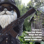 Better Office Products Garden Gnome Statue, 8" Height, Handcrafted Waterproof, UV-Resistant Polyresin Lawn Patio Porch Ornament Decoration (Stone Cold Hitman)