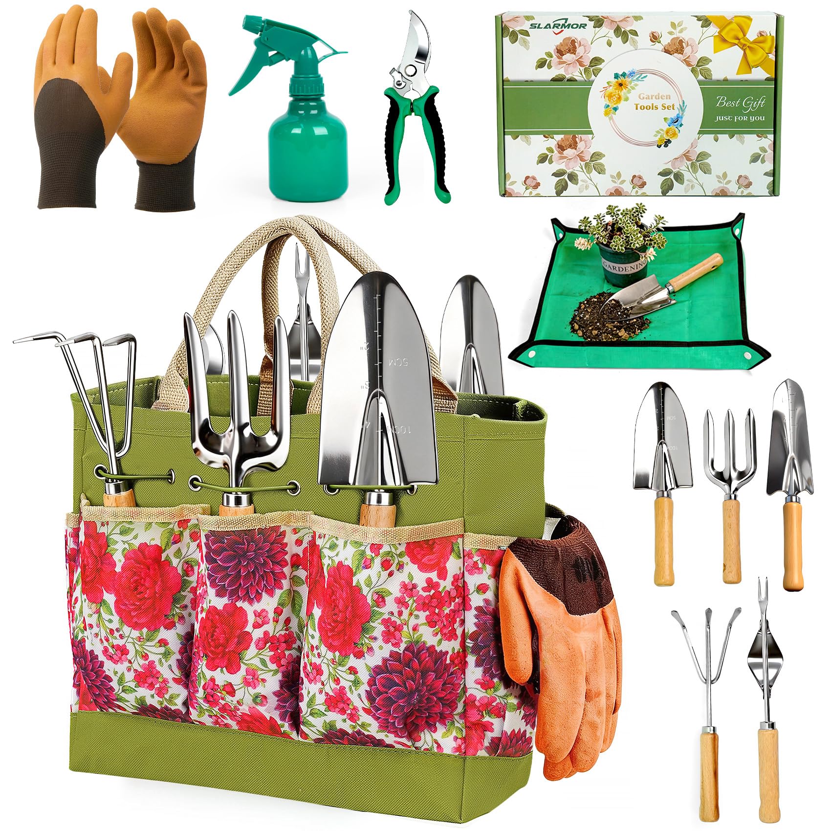 SLARMOR Garden Tool Set, 10 PCS Gardening Tools/Kit for Women,Gardener Gift