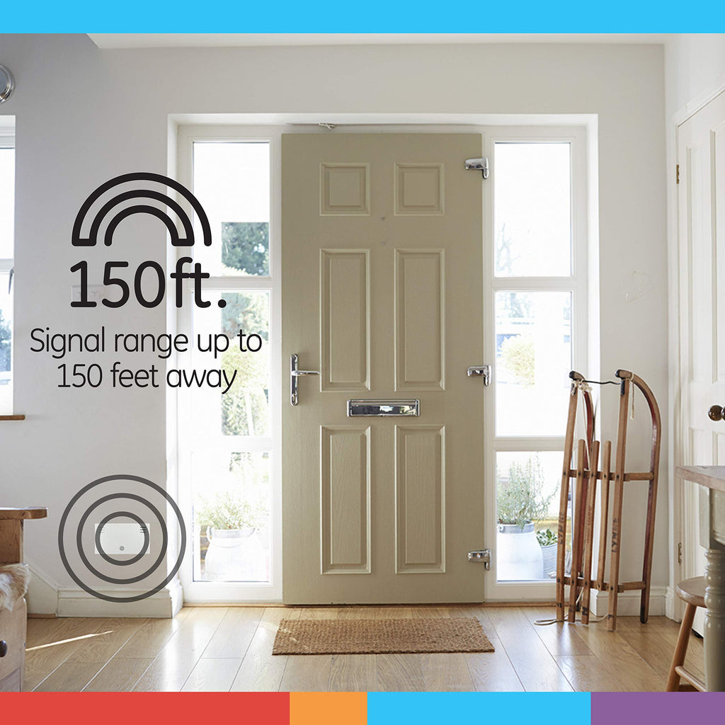 GE Wireless Doorbell Kit,Battery-Operated Receiver,1 Push Button door bell,2 Melodies,4 Volume Levels doorbell chime,classroom doorbell,150 Ft Range,Mountable,White,19247