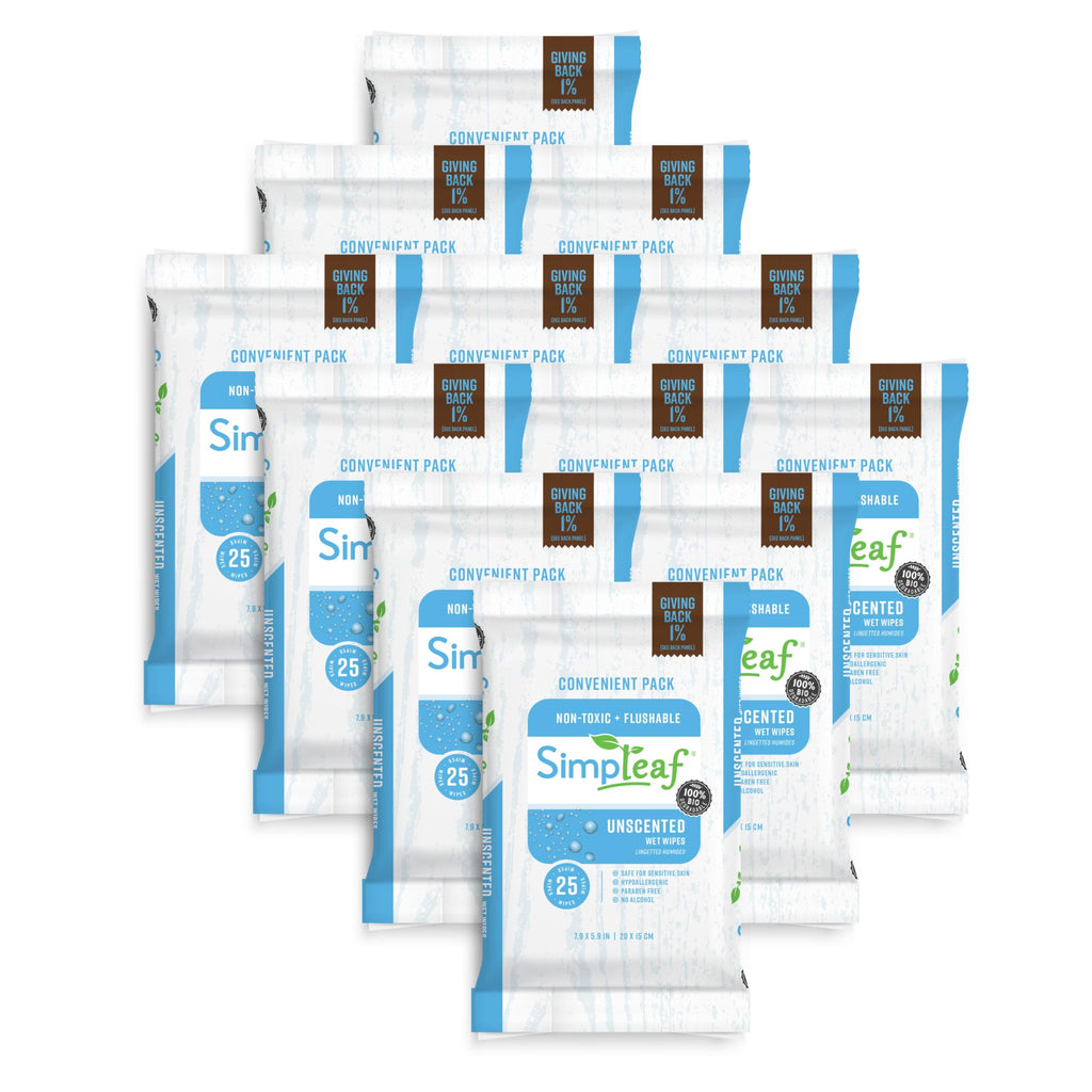 Simpleaf Flushable Wet Wipes Unscented | Plastic Free, Paraben & Alcohol Free | Hypoallergenic & Safe for Sensitive Skin | Soothing Aloe Formula | Adult Toilet Wipes (12 x 50 Counts Pack) 600 Counts