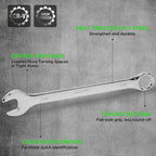 SWANLAKE 15-Piece SAE Wrench Set, V Notch Premium Combination Wrenchs Set, SAE 1/4" to 1-1/16", Max Torque, 12-Point, Chrome Vanadium Steel, with Storage Rack