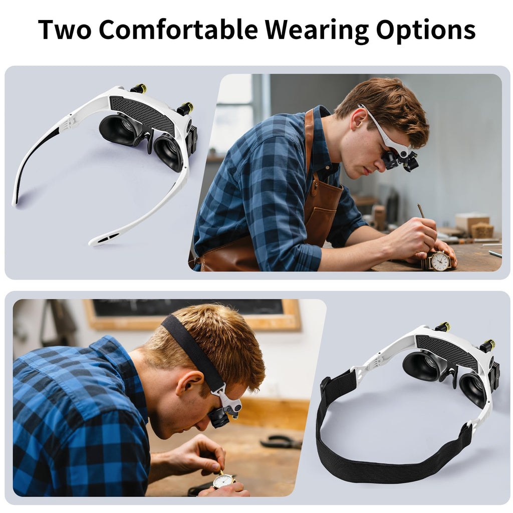 JARLINK Magnifying Glasses with LED Light, Hands Free Magnifier with 14 Interchangeable Lenses 3X 4X 5X 6X 7X 10X 15X, Magnifying Glasses for Close Work, Crafts, Jewelry, Sewing, Electronics Repair