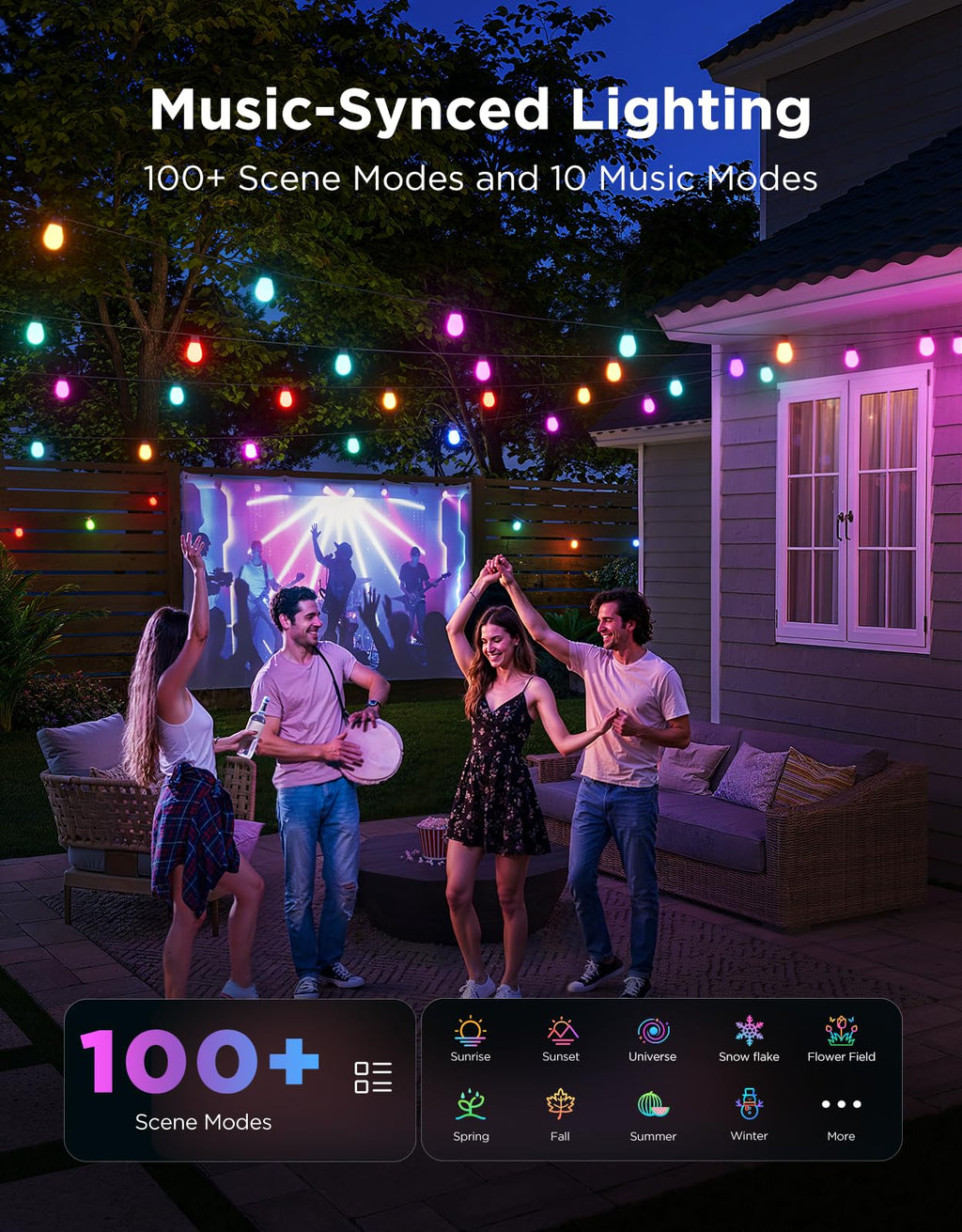 Govee S14 Bulb Outdoor String Lights 2, 96ft Smart RGBIC Warm White Lights with 30 LED Bulbs(2 Ropes of 48ft), 111 Scene Modes for Patio Decor, IP66 Compatible with Alexa, Google, Matter, APP Control