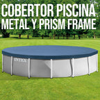 INTEX 28030E Pool Cover: For 10ft Round Metal Frame Pools – Includes Rope Tie – Drain Holes – 10in Overhang – Snug Fit