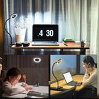 Woputne Desk Clip on Lamp for Reading Home Office, with 5V 2A Adapter, 10 Dimmable Brightness 3 Modes, Clamp Reading Light for Bed Headboard, Craft (Black)…