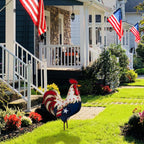 12 Inch American Flag Metal Rooster Yard Decor Outdoor 4th of July Decorations 2D Iron Patriotic Chicken Garden Statues Red White and Blue Art Yard Sign for USA 250th Anniversary Independence Day