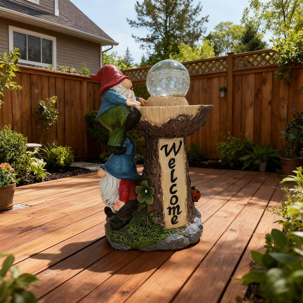 SAMPU Craft Solar Powered Garden Gnome Welcome Sign, Red