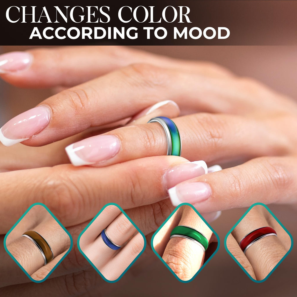 PIKTIME 50 Pcs Mood Rings Bulk, Color-Changing Metal Alloy, 5 Sizes 6-10