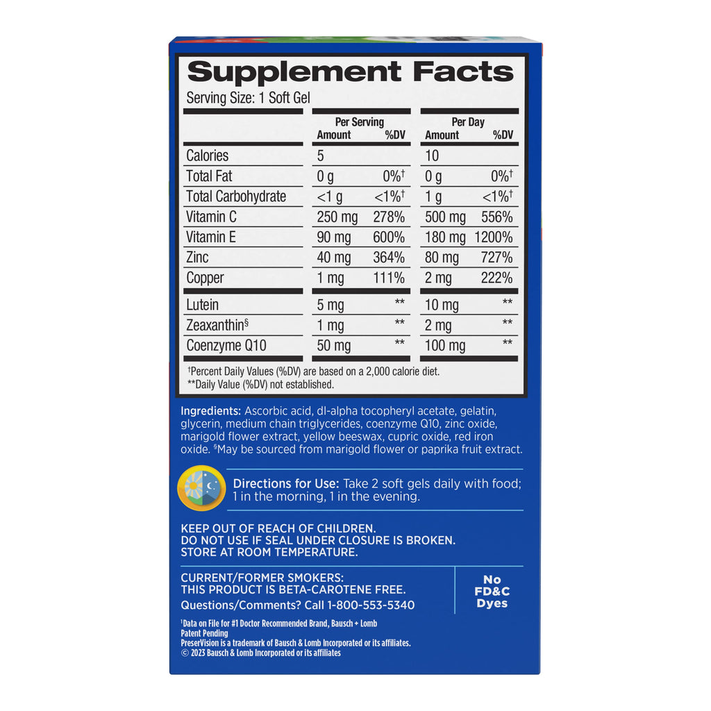 PreserVision AREDS 2 Eye Vitamins with CoQ10 for Heart Health, #1 Eye Doctor Recommended Brand, Lutein and Zeaxanthin Supplement with Vitamin C & E, Zinc, and Copper, 100 Softgels