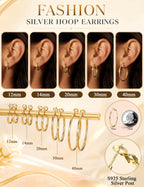 FUNRUN JEWELRY 5 Pairs 925 Sterling Silver Hoop Post Earrings for Women-Small 14K Gold Silver Hoops Earrings,Hypoallergenic Silver Hoop Earring for Women-Medium Big Hoops Stack Earring 10/14/20/30/40mm