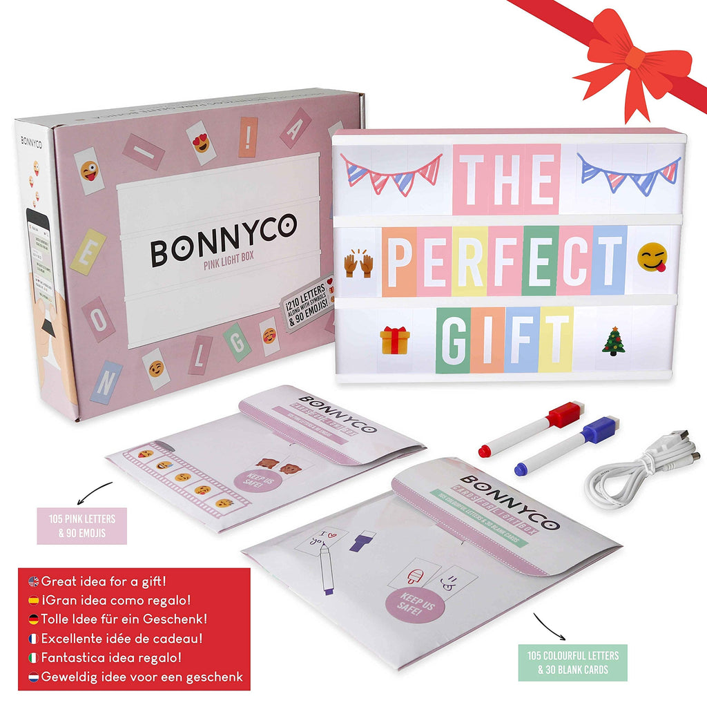BONNYCO Pink Cinema Light Box with 400 Letters, Emojis, 2 Markers, USB